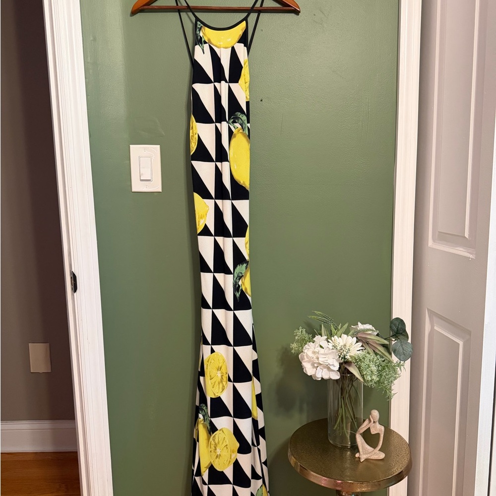 Cache Yellow Geometric Lemon Print Maxi Dress - size 6